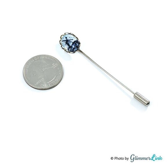 Vintage Delft Windmill Oval Porcelain Silver Tone Stick Pin - Picture 3 of 5